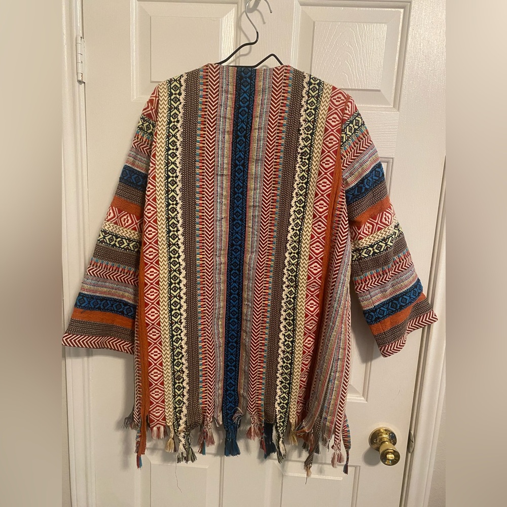 Zara Women Striped Embroidered Ribbon Braided Fringe Tapestry Jacket Sz L - Picture 2 of 9